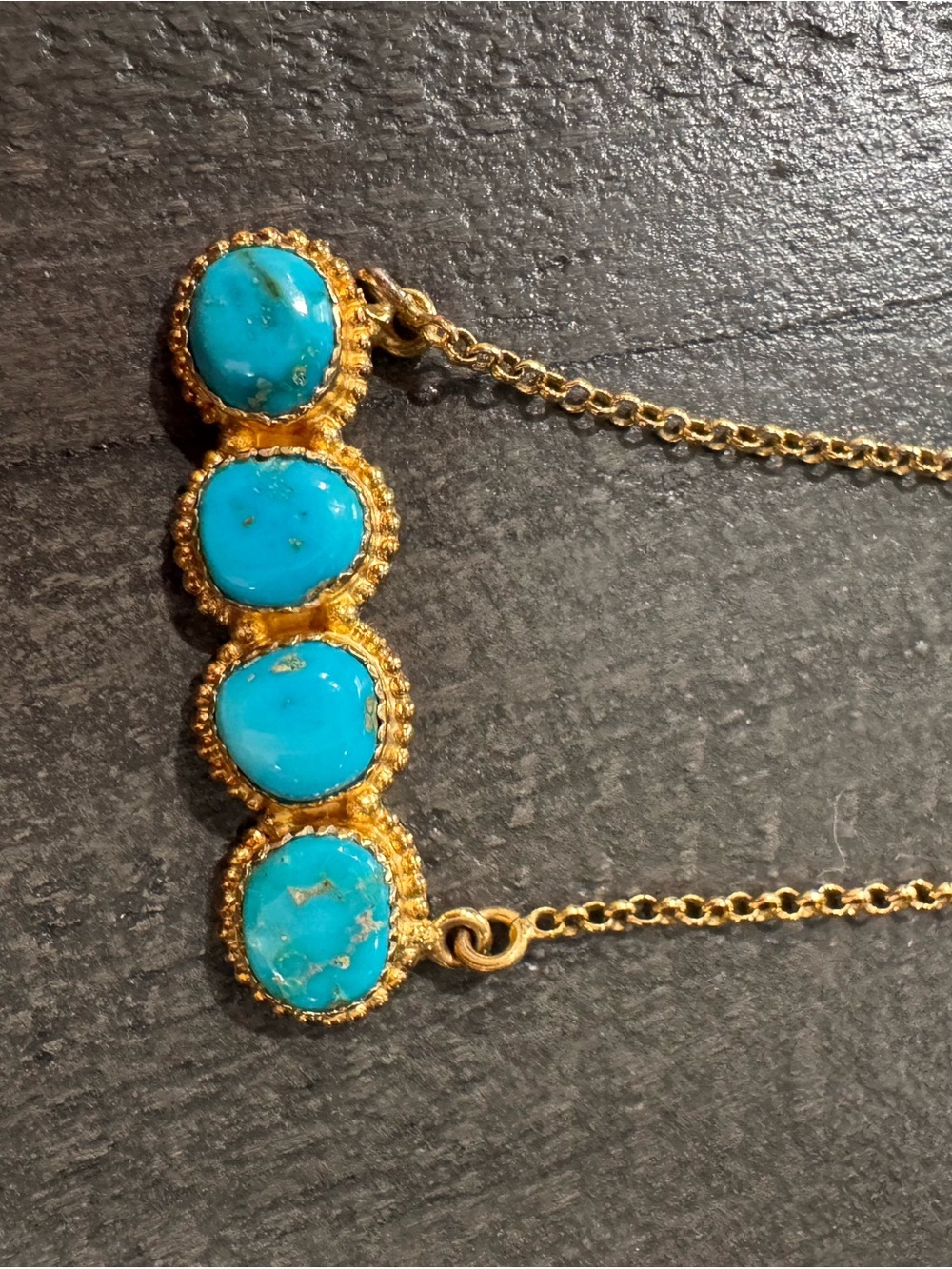 Gold Plated Sterling 925 Turquoise Four-Stone Necklace